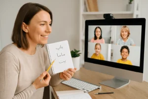 Arabic teacher giving an online class – Lingua Arabia Academy